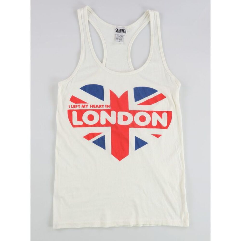 Scratch Womens I Left My Heart In London Racerback Tank Top, Off-White, M, DM